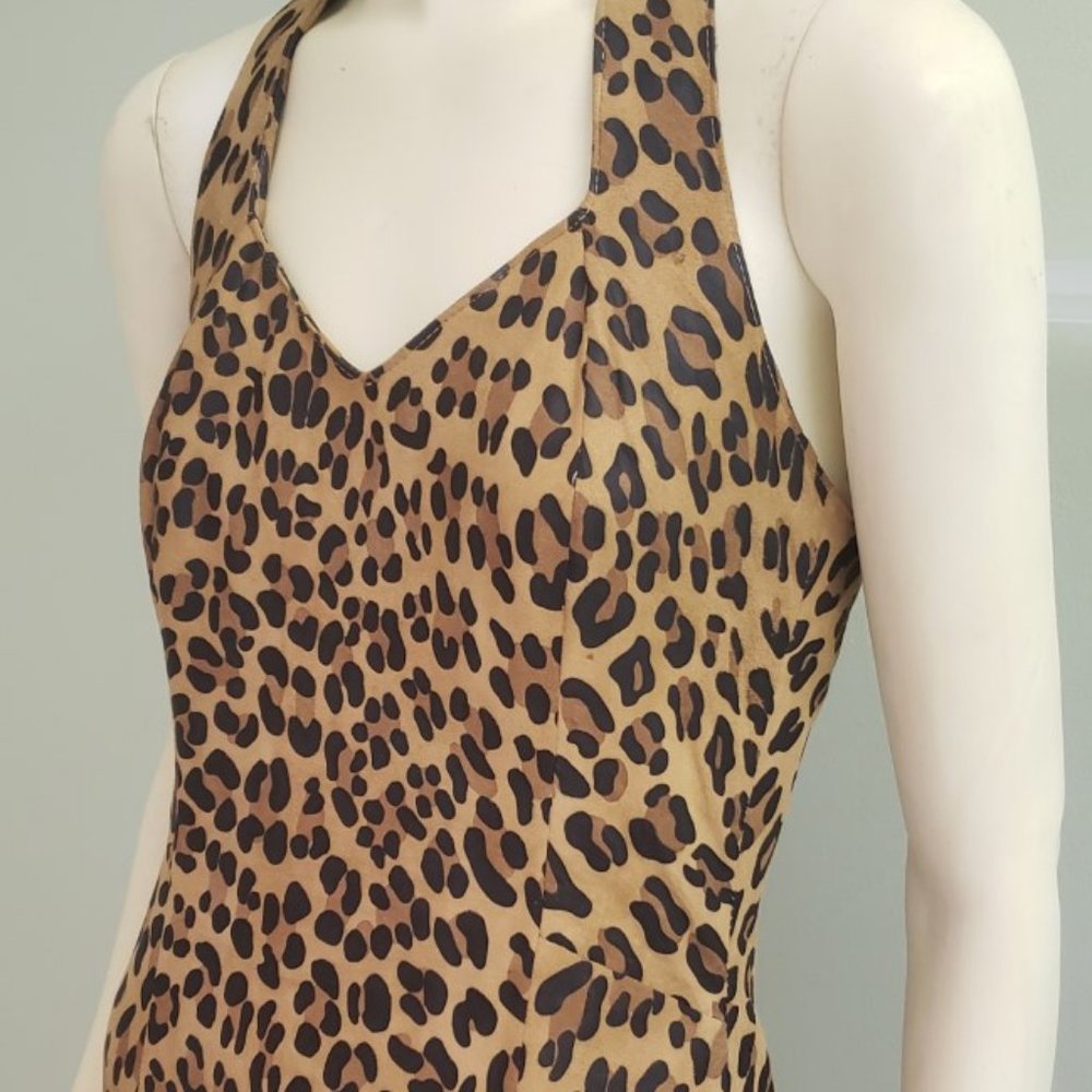 FINAL SALE spotted leopard faux suede long halter dress S